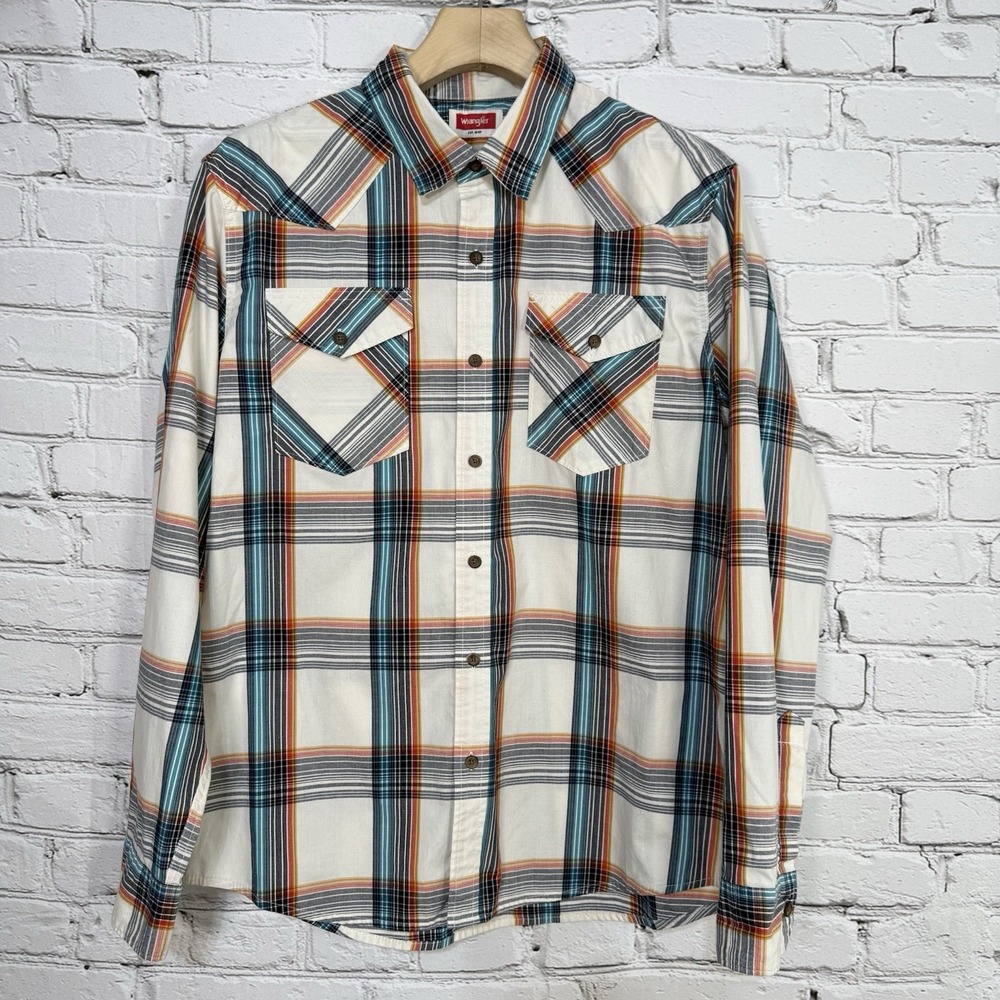Wrangler Western Mens Shirt Size L Plaid Button Front Cowboy Multicolor Stretch - Picture 1 of 16